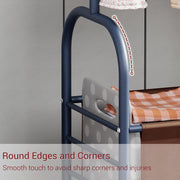 Lukzer Metal Clothes Rail Stand with Leather Storage Bin & Wheels (MGR-009/Deep Sea)