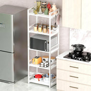 Lukzer 5-Tier Multipurpose Metal & Wood Kitchen Storage Rack (MKR-005/White & White)