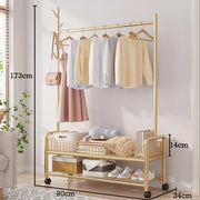 Lukzer Heavy-Duty Portable Metal Clothes Rack with Double Rod & Bottom Shelf (MGR-002/Gold)