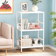 Lukzer 3-Tier Wooden Bedside Table for Bedroom & Multipurpose Open Storage Shelf (MMR-006-White & White)