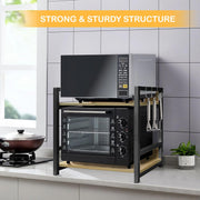 Lukzer 2-Tier Multipurpose Metal & Wood Kitchen Storage Rack (MKR-002/Oak Light with Black)