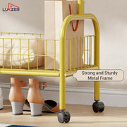 Lukzer Metal Single Rod Clothes Hanging Stand with Bottom Shelf & Lockable Wheels (MGR-003/Gold)