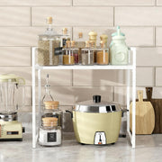 Lukzer 1-Tier Multipurpose Metal & Wood Kitchen Storage Rack (MKR-001/White With White)