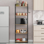Lukzer 5-Tier Multipurpose Metal & Wood Kitchen Storage Rack (MKR-005/Oak Light with Black)