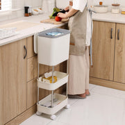 Lukzer 3-Tier Rolling Utility Cart with Trash Bin | Slim Plastic & Steel Organizer (PMR-007/White)