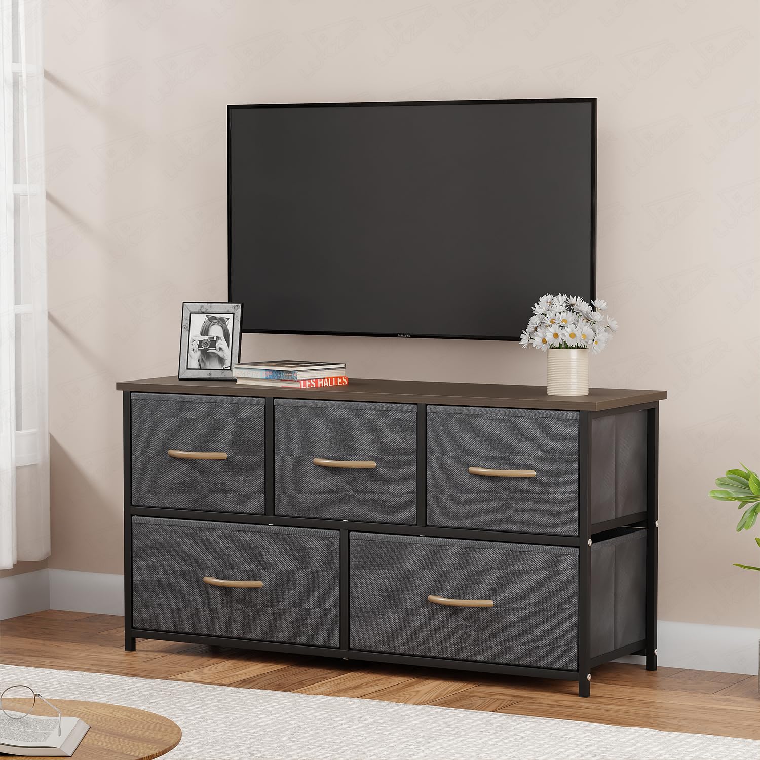 Lukzer 5-Drawer Fabric Storage Organizer for Closet (MMR-003/Black & Wenge)