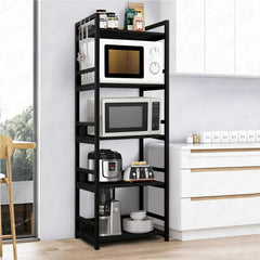 Lukzer 5-Tier Multipurpose Metal & Wood Kitchen Storage Rack (MKR-005/Black & Black)
