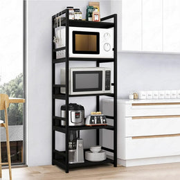 Lukzer 5-Tier Multipurpose Metal & Wood Kitchen Storage Rack (MKR-005/Black & Black)