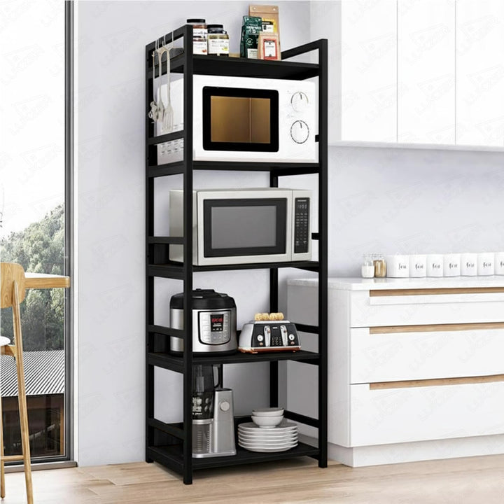 Lukzer 5-Tier Multipurpose Metal & Wood Kitchen Storage Rack (MKR-005/Black & Black)