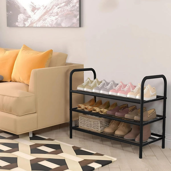 Lukzer Metal 3 Layer Shoe Rack Organizer (Black)