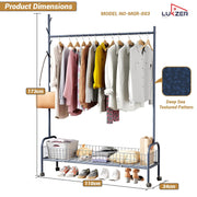 Lukzer Metal Single Rod Clothes Hanging Stand with Bottom Shelf & Lockable Wheels (MGR-003/Deep Sea)