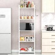 Lukzer 5-Tier Multipurpose Metal & Wood Kitchen Storage Rack (MKR-005/White & White)