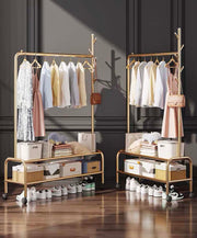 Lukzer Single Pole Portable Metal Garment Rack with 2 Bottom Shelves (MGR-008/Gold)