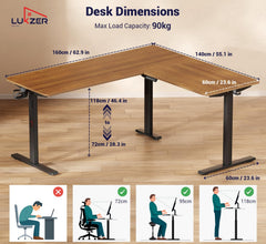 Lukzer L-Shape Electric Height Adjustable Study Desk (EST-001/Black & Oak Brown) 3-Years Warranty