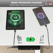 Lukzer Electric Height Adjustable Desk with Monitor Riser USB & Type-C Sit-Stand Table (EST-004/White & White)