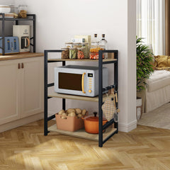 Lukzer 3-Tier Multipurpose Metal & Wood Kitchen Storage Rack (MKR-003/Oak Light with Black)