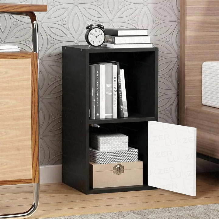 Lukzer Engineered Wood 2 Layer Storage Cabinet with Open Display Rack (MR-021/Black)