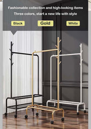 Lukzer Single Pole Portable Metal Garment Rack with 2 Bottom Shelves (MGR-008/Gold)
