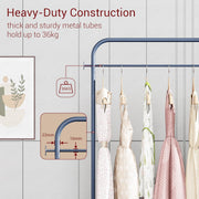 Lukzer Metal Clothes Rail Stand with Leather Storage Bin & Wheels (MGR-009/Deep Sea)