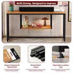 Lukzer TV Unit Stand for TVs up to 43 Inch Engineered Wood with Metal (MTU-002/Black & Oak Brown)