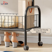 Lukzer Metal Single Rod Clothes Hanging Stand with Bottom Shelf & Lockable Wheels (MGR-003/Black)