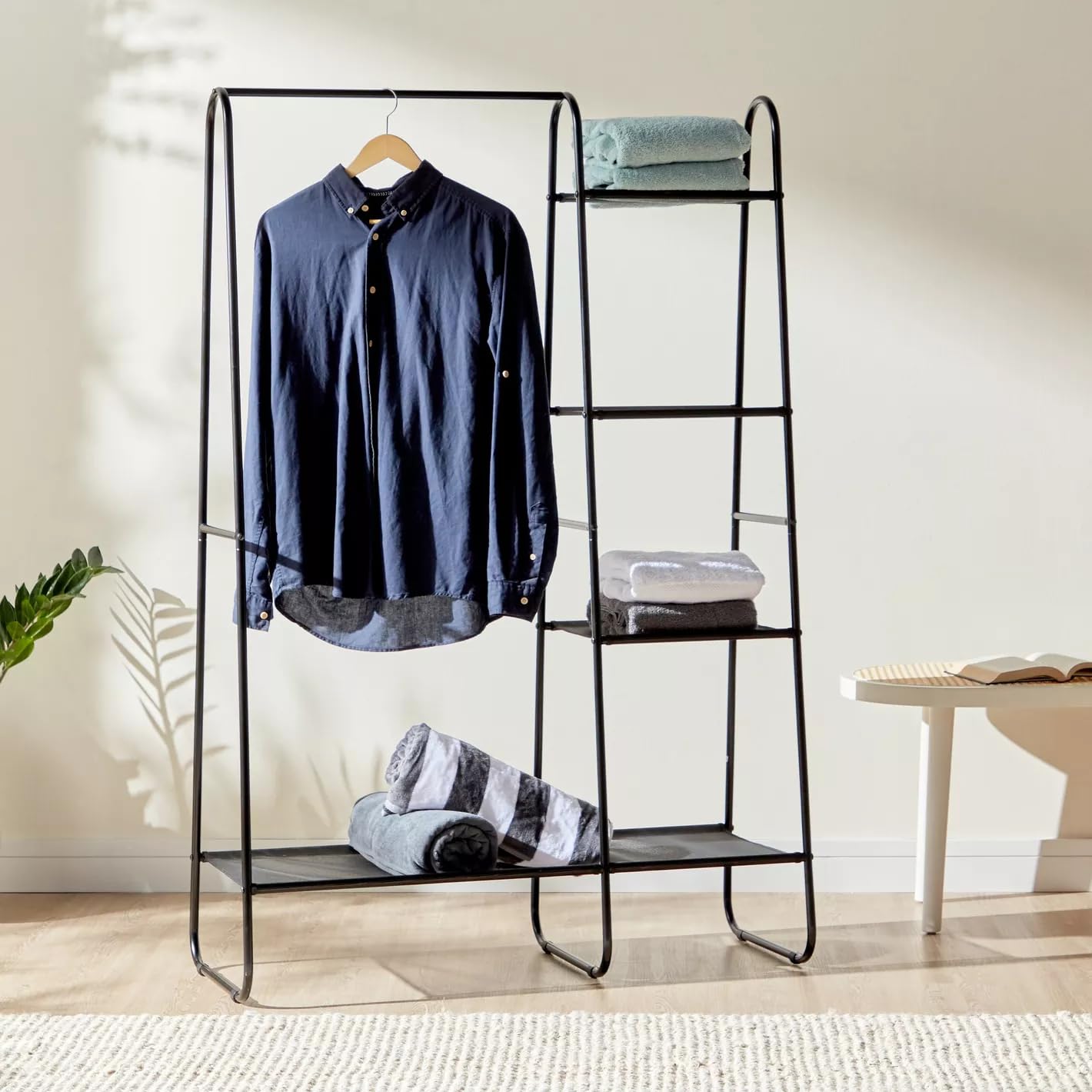 Metal Clothes Rack - Multi-Purpose Portable Garment Organizer Stand 5+1 Layer Rail with Storage Rack (A-Style/150x100x39.5cm)