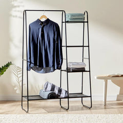 Metal Clothes Rack - Multi-Purpose Portable Garment Organizer Stand 5+1 Layer Rail with Storage Rack (A-Style/150x100x39.5cm)
