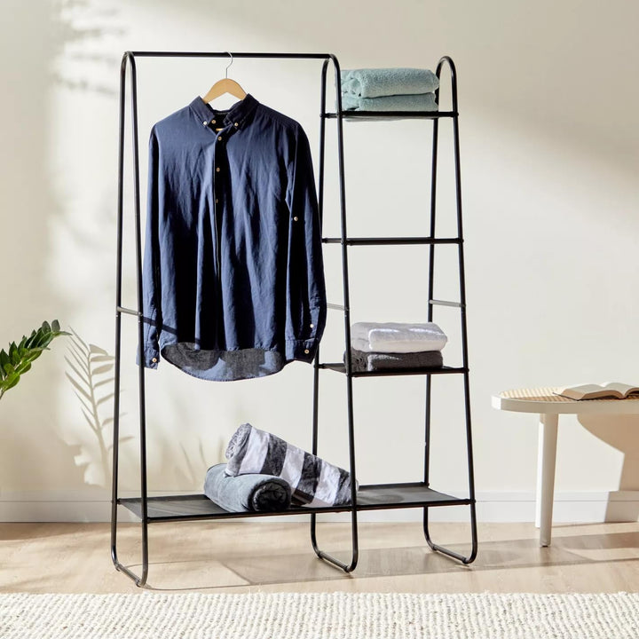 Metal Clothes Rack - Multi-Purpose Portable Garment Organizer Stand 5+1 Layer Rail with Storage Rack (A-Style/150x100x39.5cm)