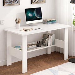 Lukzer Modern Computer Desk with Bookshelf Study Table Made with Engineered Wood (ST-005/White)