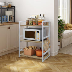 Lukzer 3-Tier Multipurpose Metal & Wood Kitchen Storage Rack (MKR-003/Oak Light with White)