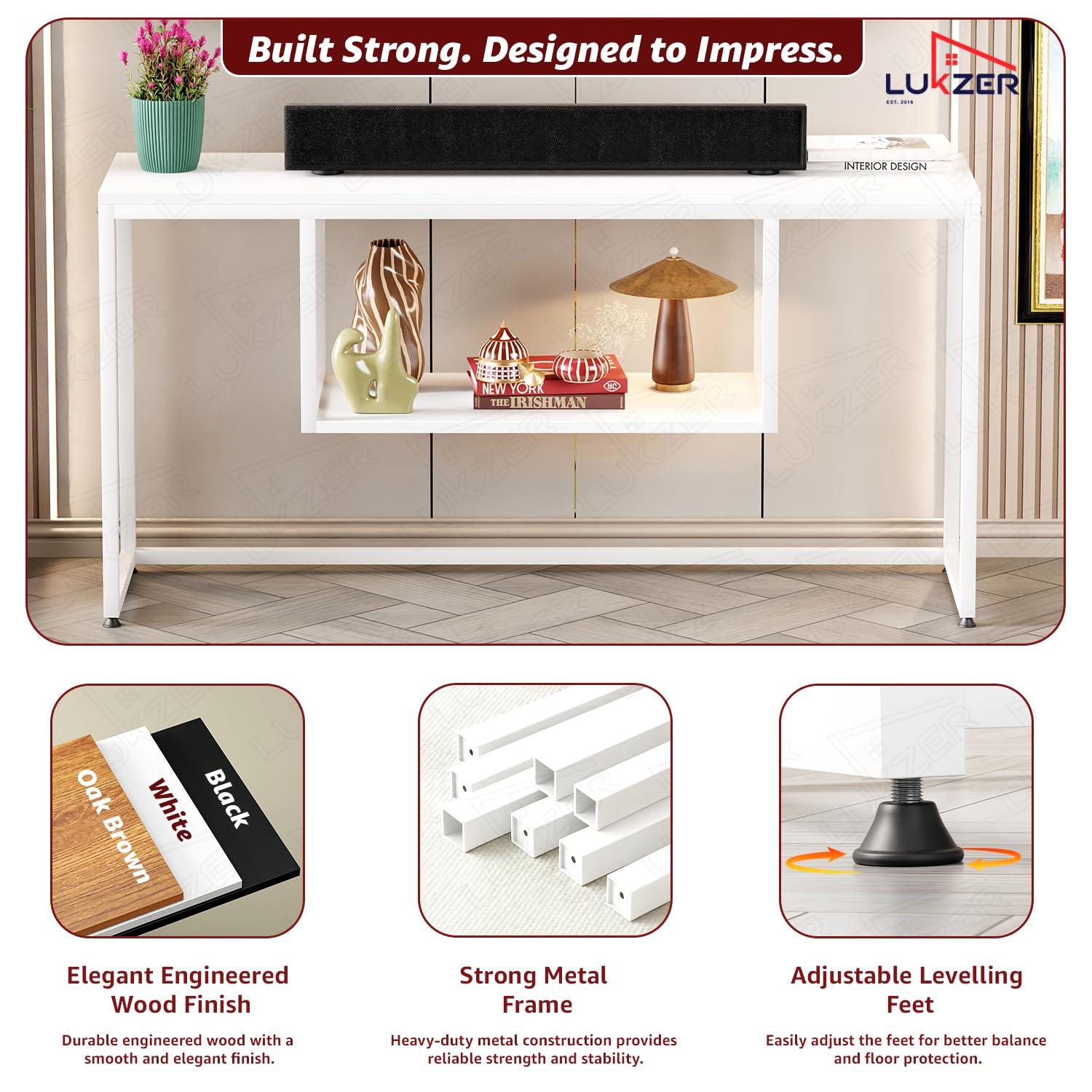 Lukzer TV Unit Stand for TVs up to 43 Inch Engineered Wood with Metal (MTU-002/White & White)