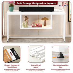 Lukzer TV Unit Stand for TVs up to 43 Inch Engineered Wood with Metal (MTU-002/White & White)