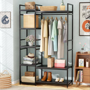 Lukzer Heavy Duty Garment Rack with 8 Shelves & Hanging Rod (MMR-004/Black & Black)