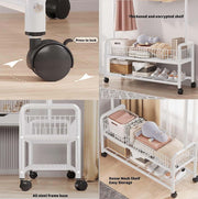 Lukzer Metal Single Rod Clothes Hanging Stand with Double Shelf & Lockable Wheels (MGR-004/White)