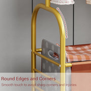 Lukzer Metal Clothes Rail Stand with Leather Storage Bin & Wheels (MGR-009/Gold)