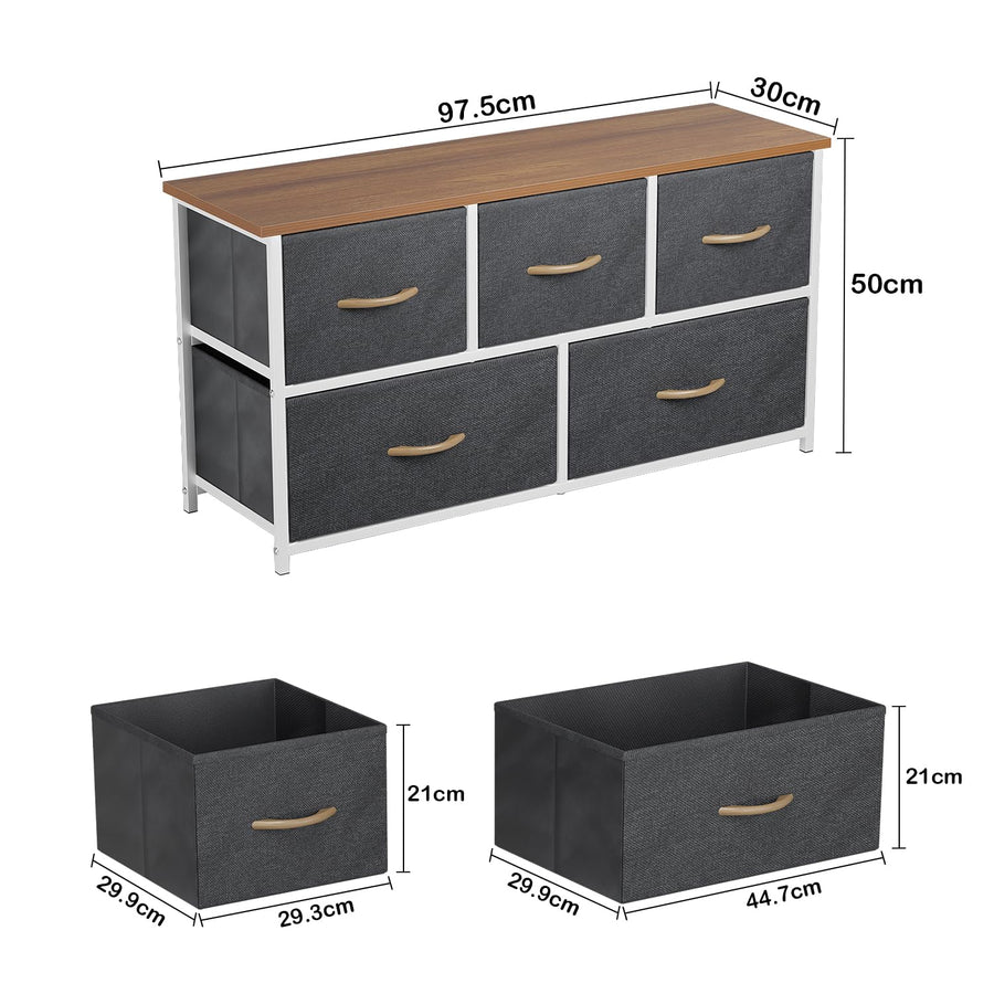Lukzer 5-Drawer Fabric Storage Organizer for Closet (MMR-003/White & Oak Brown)
