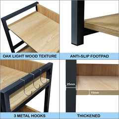 Lukzer 2-Tier Multipurpose Metal & Wood Kitchen Storage Rack (MKR-002/Oak Light with Black)