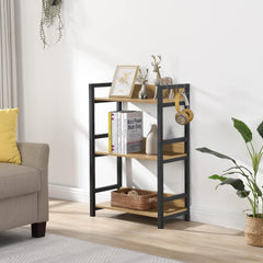 Lukzer 3-Tier Multipurpose Metal & Wood Kitchen Storage Rack (MKR-003/Oak Light with Black)