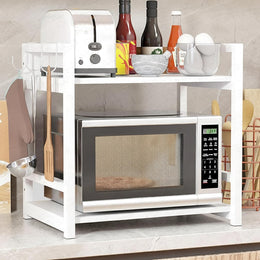 Lukzer 2-Tier Multipurpose Metal & Wood Kitchen Storage Rack (MKR-002/White & White)