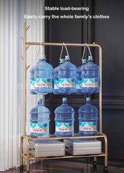 Lukzer Single Pole Portable Metal Garment Rack with 2 Bottom Shelves (MGR-008/Gold)