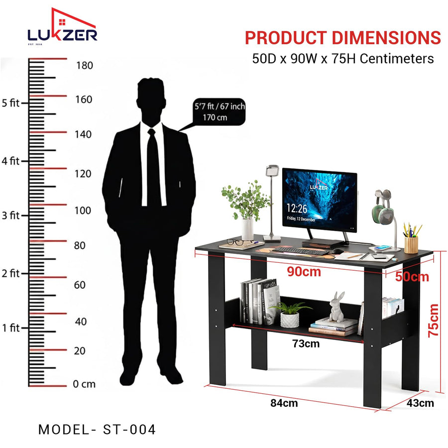 Lukzer Engineered Wood Modern Computer Desk with Bookshelf Study Table (ST-004/Black)