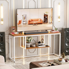 Lukzer TV Unit Stand for TVs up to 43 Inch Engineered Wood with Metal (MTU-002/White & Oak Brown)