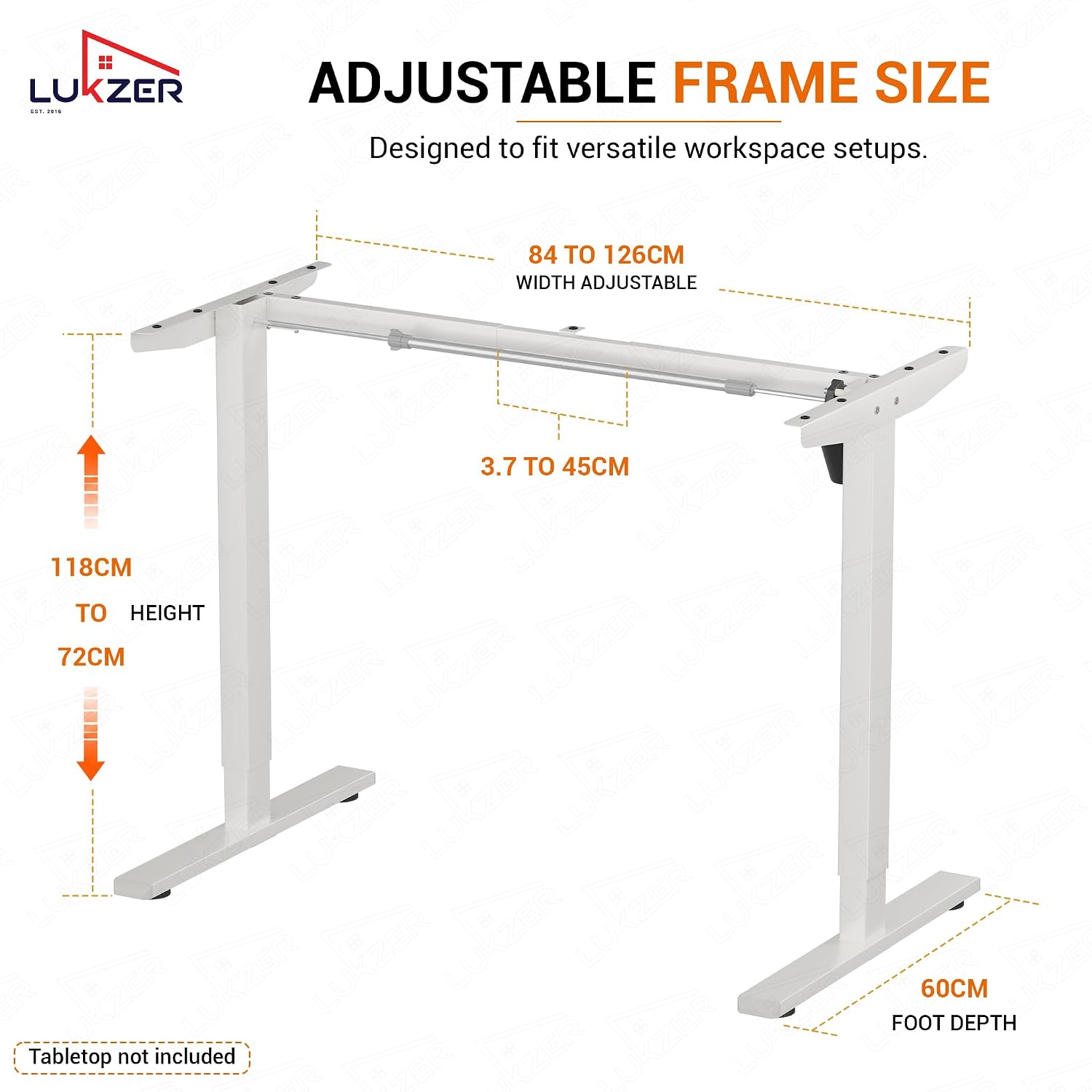 Lukzer Electric Height Adjustable Desk Frame (EST-003-F/White)