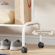 Lukzer Metal Garment Rack with Wheels & 1 Bottom Storage Shelf (MGR-005/White)