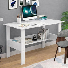 Lukzer Modern Computer Desk with Bookshelf Study Table Made with Engineered Wood (ST-005/White)