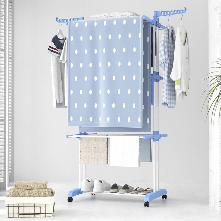 Lukzer 3-Tier Foldable Clothes Drying Rack with Wheels | Stainless Steel Laundry Stand | Space-Saving, Heavy-Duty, Rust-Resistant for Indoor Outdoor Use – Towels, Clothes, Bedsheets