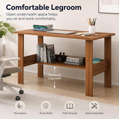 Lukzer Modern Computer Desk with Bookshelf Study Table Made with Engineered Wood (ST-005/Oak Brown)