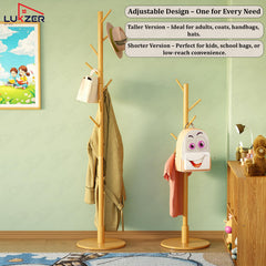 Lukzer 8-Hook Bamboo Coat Stand with Round Base (CH-492)