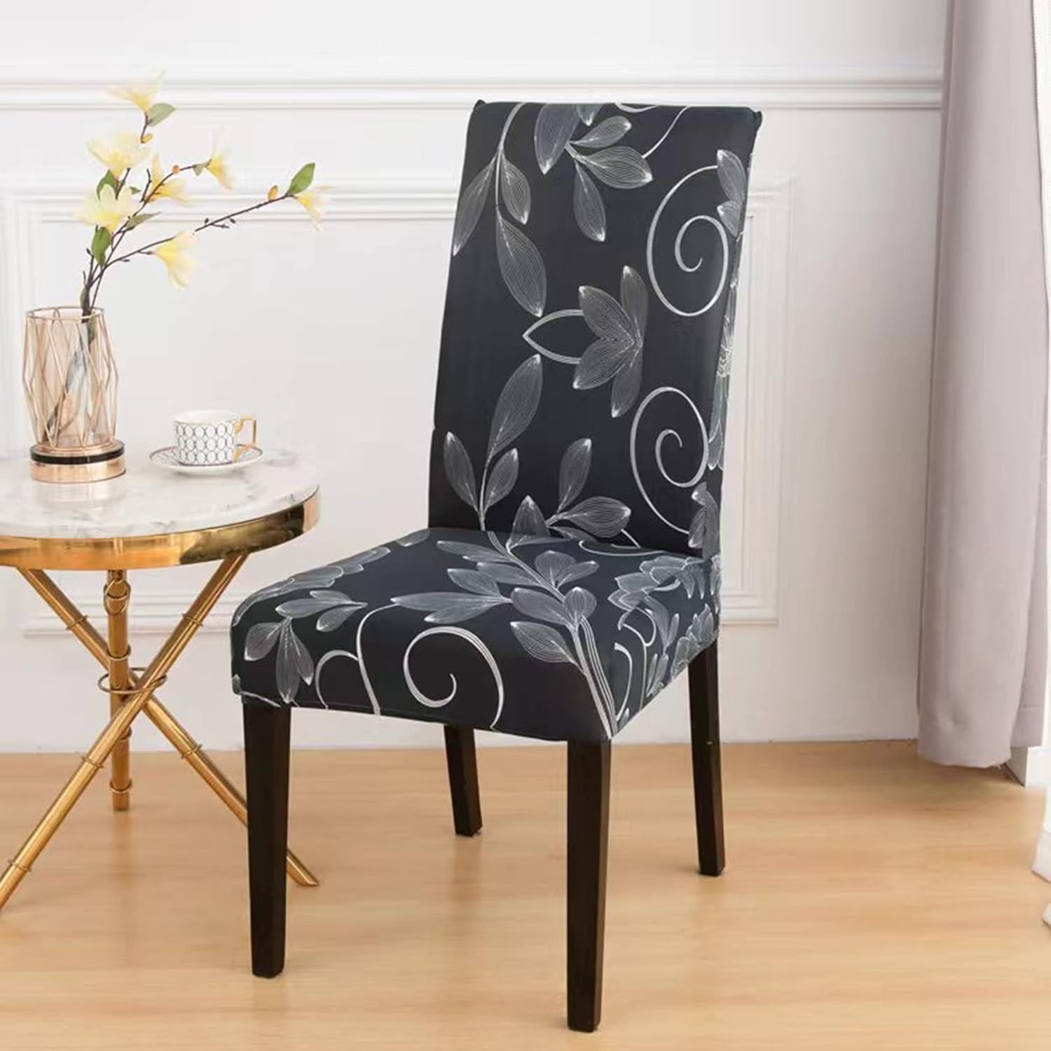 Lukzer Polyester Chair Cover -  Dark Grey with Print (CC-004-01)