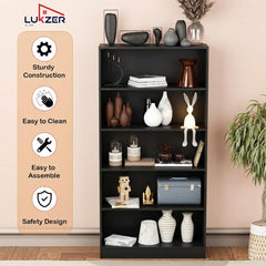 Lukzer Engineered Wood 6 Tier Bookcase Open Bookshelf & Display Rack (MR-032/Black)